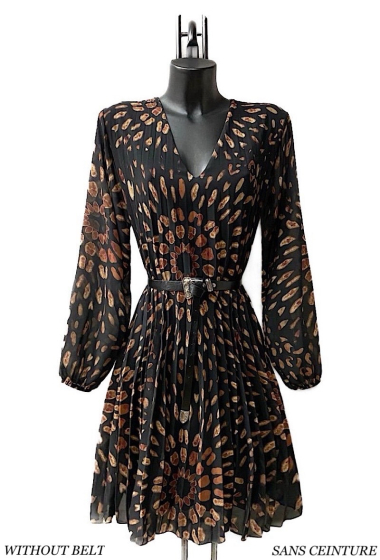 Wholesaler Elle Style - SANIA pleated dress, printed, very fluid with viscose lining