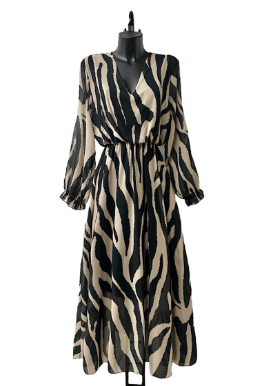 Wholesaler Elle Style - VALLIA printed v-neck dress, very fluid with viscose lining