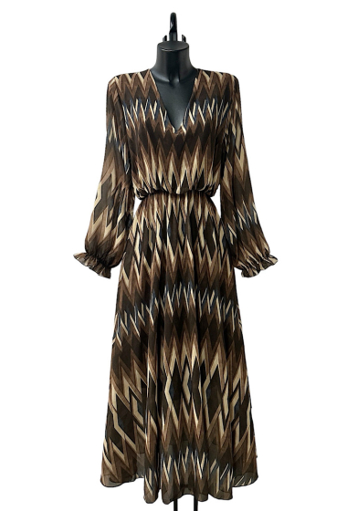 Wholesaler Elle Style - VALLIA printed v-neck dress, very fluid with viscose lining