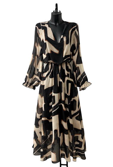 Wholesaler Elle Style - VALLIA printed v-neck dress, very fluid with viscose lining