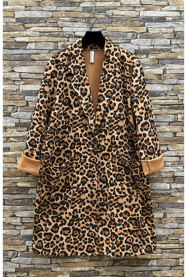 Wholesaler Elle Style - DIMA trench coat in suede, leopard print with buttons