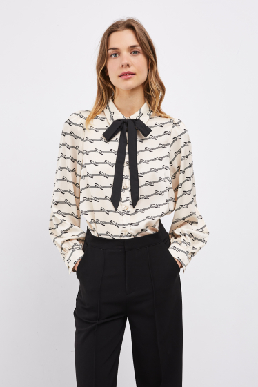 Wholesaler ELLI WHITE - Printed blouse with removable tie collar