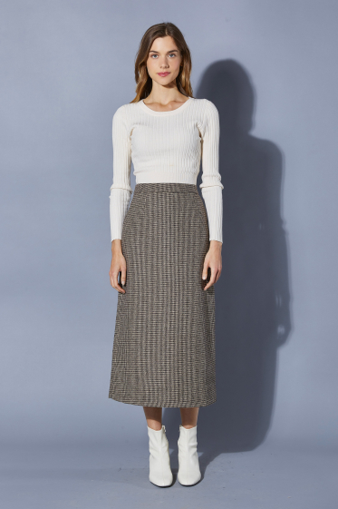 Wholesaler ELLI WHITE - Long houndstooth print felt skirt