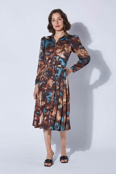 Wholesaler ELLI WHITE - Abstract print flared long shirt dress