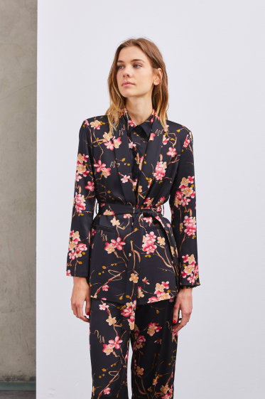 Wholesaler ELLI WHITE - Floral print belted blazer jacket