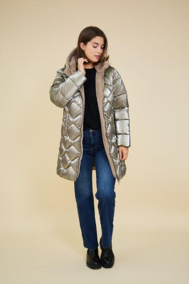 Wholesaler ESCANDELLE Paris Grande Taille - BILLIE - Mid-length quilted fur-lined coat, recycled materials - Large size