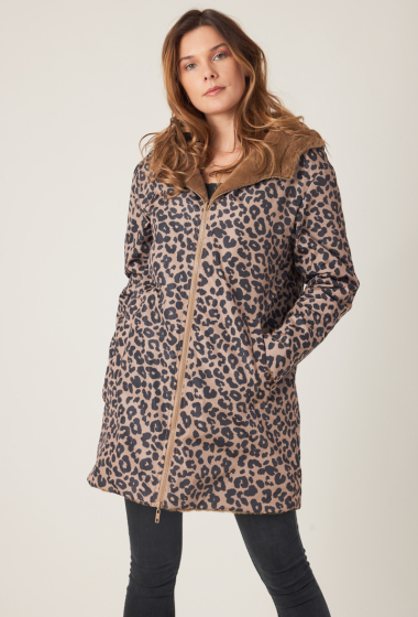 Großhändler ESCANDELLE Paris - SAVANNAH – Mittellanger Leoparden-Parka mit wendbarem Fell aus recyceltem Polyester