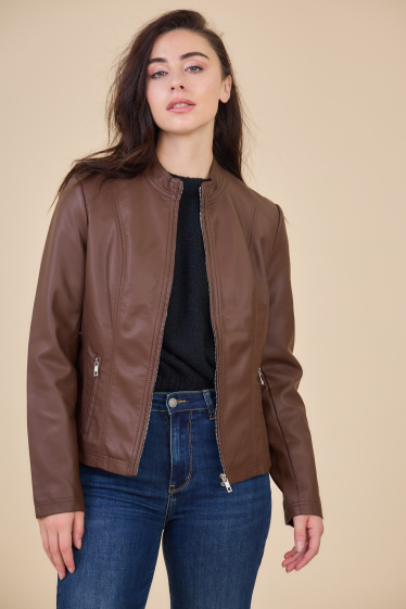 Wholesaler ESCANDELLE Paris - MELOÉ - Faux leather jacket with stand-up collar, biker jacket