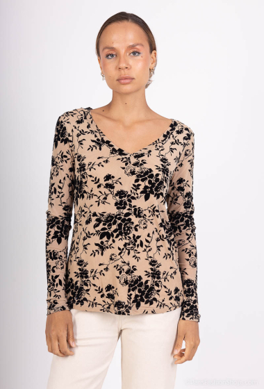 Wholesaler Esperance - Velvet textured leaf print blouse