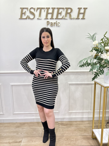 Wholesaler Esther.H Paris - Striped fine knit dress