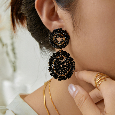 Wholesaler Lovelika - Gold and black bead circle earrings. - Barbara