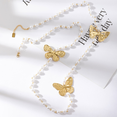 Grossiste Lovelika - Collier sautoir perles avec papillons Garance