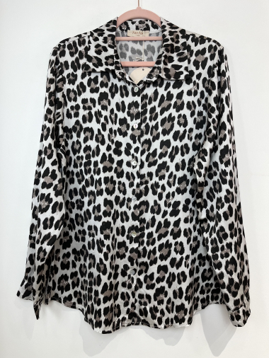 Wholesaler FANFAN - Leopard-print satin button-down shirt