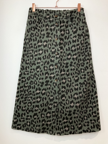 Wholesaler FANFAN - Leopard buttoned denim skirt