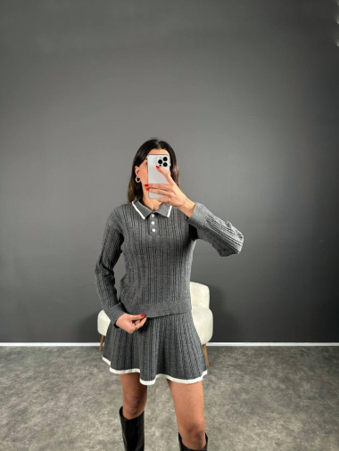 Wholesaler FENOMEN - Knitted Flap Collar Sweater And Matching Short Skirt Set