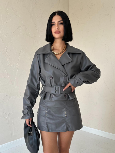 Wholesaler FENOMEN - Faux Leather Jacket and Skirt Set