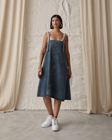 Grossiste FENOMEN - Robe Evasé Denim A Brettelles