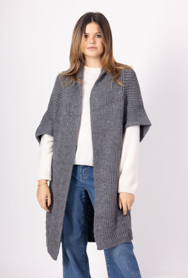 Wholesaler For Her Paris - Long plain cardigan in ribbed knit and loops