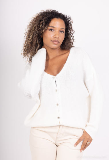 Wholesaler For Her Paris - Plain oversized V-neck cardigan in baby alpaca with buttons