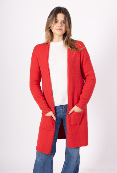 Wholesaler For Her Paris - Seamless oversized long vest, long sleeves, 2 pockets, cashmere feel