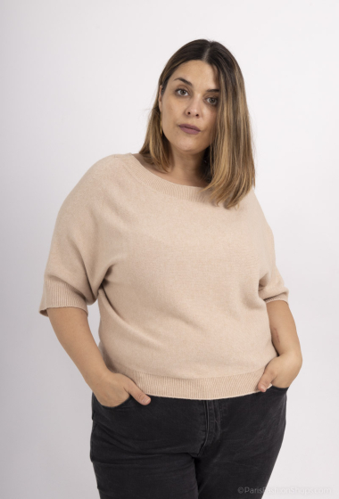 Grossiste For Her Paris Grande Taille - Pull oversize uni col bateau manche 3/4