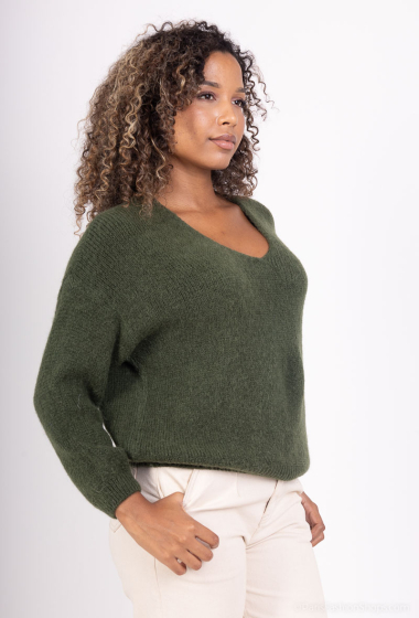 Grossiste For Her Paris Grande Taille - Pull oversize uni col V en baby alpaga manches longues