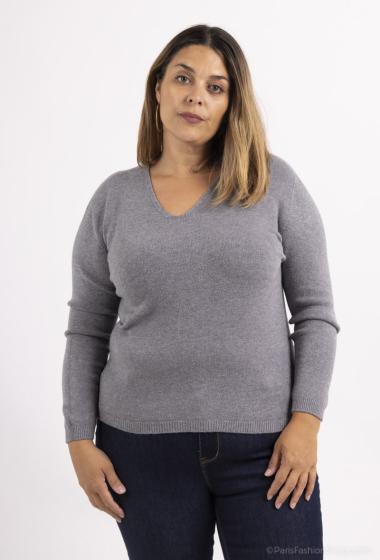 Großhändler For Her Paris Grande Taille - Übergroßer, einfarbiger Pullover mit V-Ausschnitt und langen Ärmeln