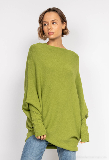 Wholesaler For Her Paris - Oversized asymmetrical knit poncho with round neck