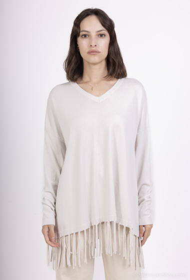 Wholesaler For Her Paris - Plain oversized sweater with fringes