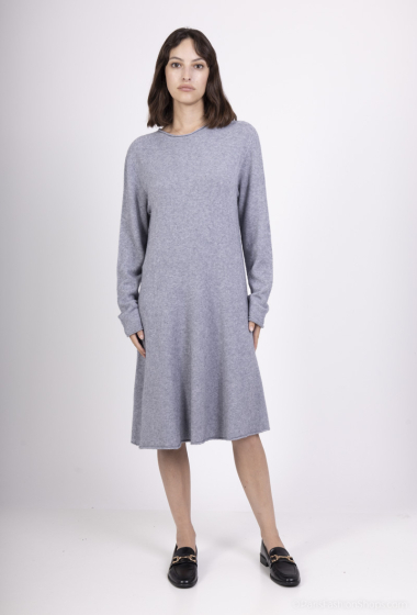 Wholesaler For Her Paris - Plain knit dress round neck long sleeves