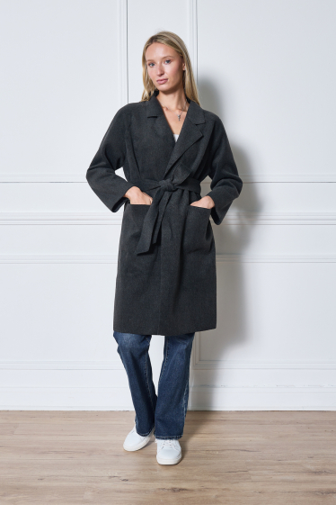 Wholesaler Frime Paris - Long belted coat with structured lapel collar