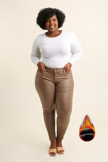 Wholesaler G-Smack - plus size faux leather fleece pants