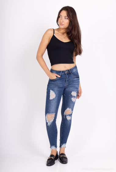 Großhändler Girl Vivi - Slim-Jeans mit offenem Rand und Rissen