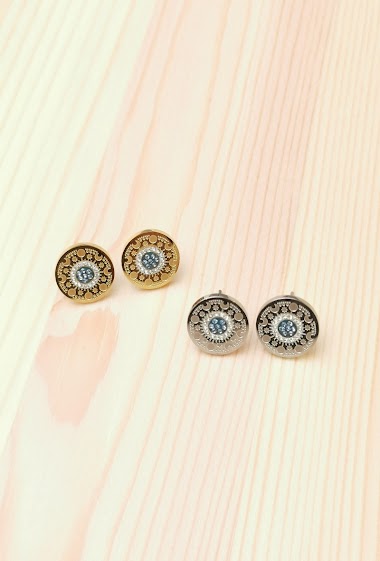 Wholesaler Glam Chic - Round earring with stainless steel rhinestones