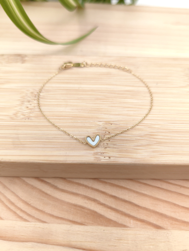 Wholesaler Glam Chic - Small mother-of-pearl heart bracelet in stainless steel