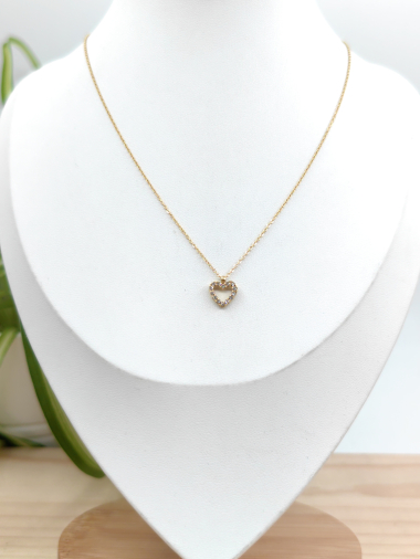 Wholesaler Glam Chic - Stainless steel rhinestone couer necklace