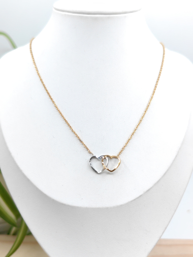 Grossiste Glam Chic - Collier double coeur en acier inoxydable