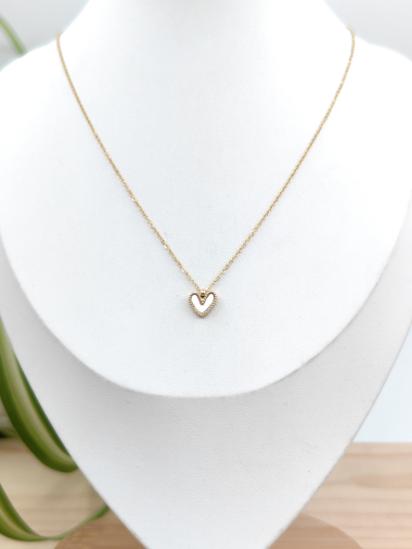 Wholesaler Glam Chic - Small mother-of-pearl heart necklace in stainless steel