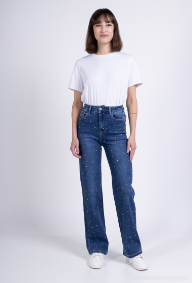 Grossiste Goodies - Wide leg stretch jean avec strass