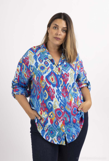 Wholesaler H-3 - sleeved shirt length plus size printed fabric