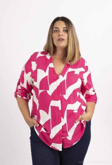 Wholesaler H-3 - plus size printed shirt with hidden button