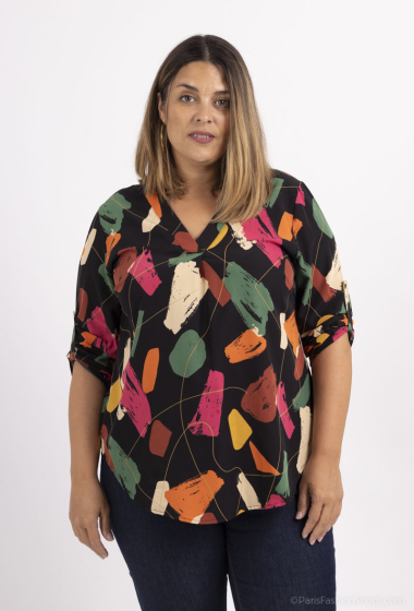 Wholesaler H-3 - Plus size v-neck tunic in printed fabric