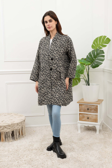 Wholesaler Happy Look - Mid-length coat with abstract pattern and lurex