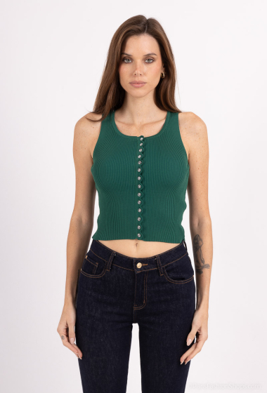 Wholesaler HD Diffusion - Mesh tank top with rhinestone buttons