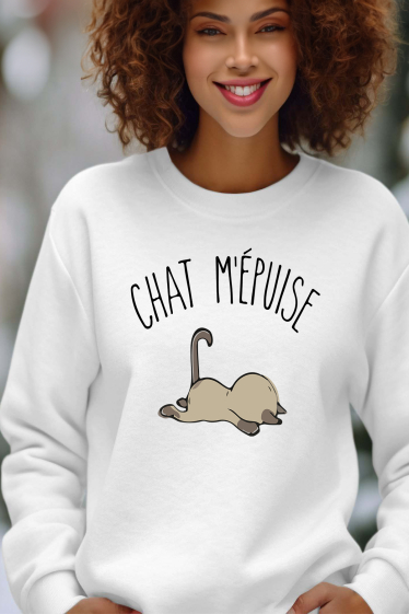 Grossiste I.A.L.D FRANCE - chat m''epuise - Sweat Col Rond Femme