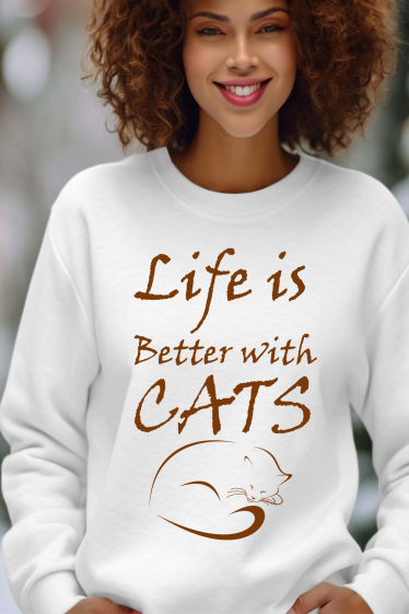 Grossiste I.A.L.D FRANCE - Life cats - Sweat Col Rond Femme