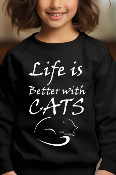 Grossiste I.A.L.D FRANCE - Life cats - Sweat Col Rond Fille