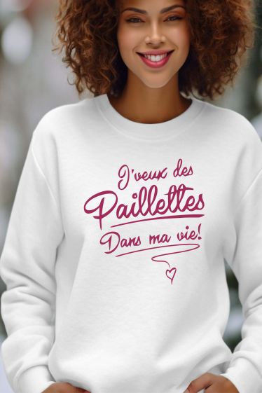 Grossiste I.A.L.D FRANCE - paillettes vie - Sweat Col Rond Femme