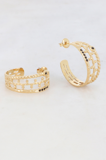 Wholesaler Ikita Paris - Graphic-shaped chip hoop earrings with 6 rhinestones