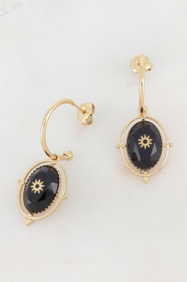 Wholesaler Ikita Paris - Hoop earrings with natural stone and sun